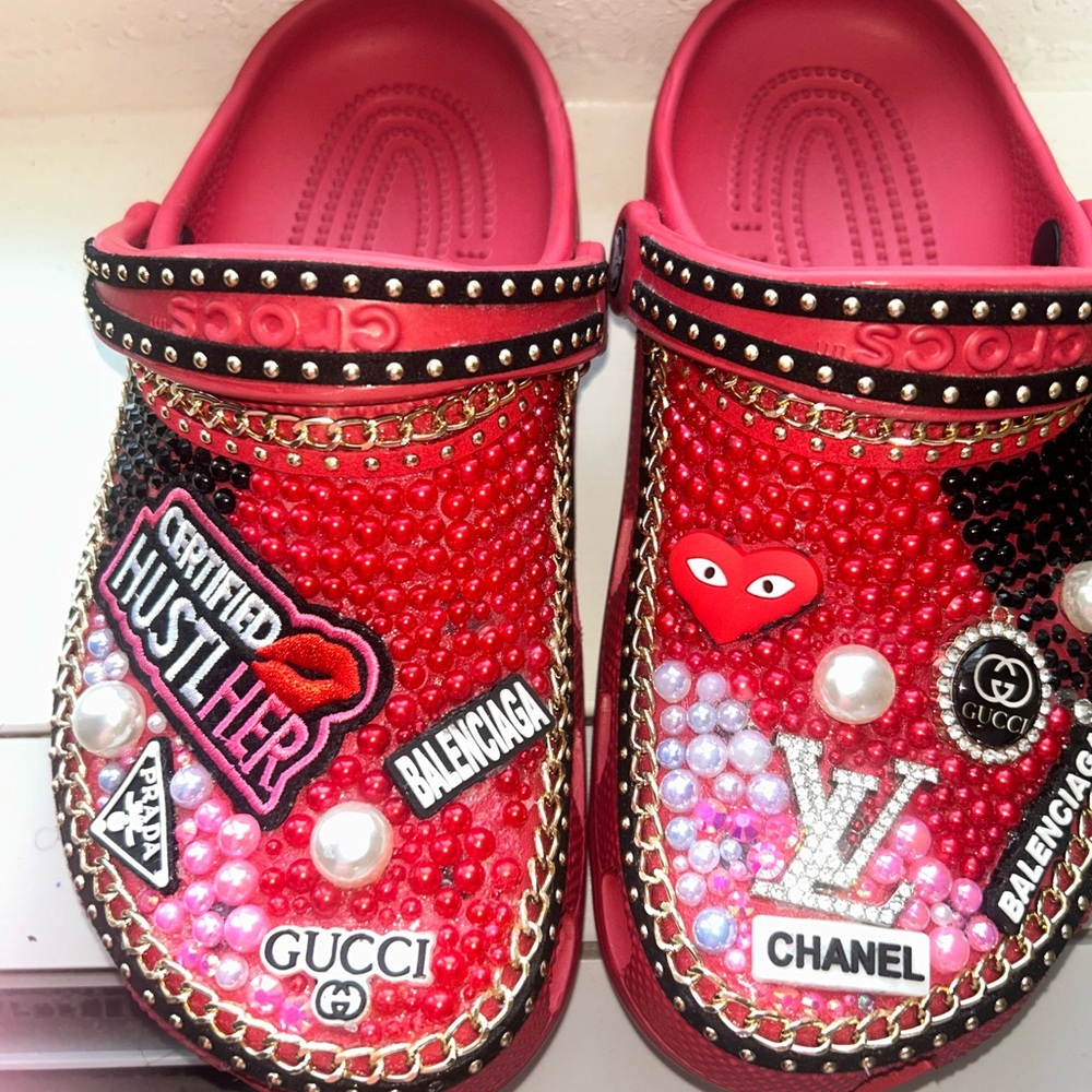 Red Embellished Crocs